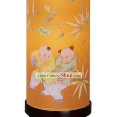 Chinese Hand Painted Silk Palace Reading Lamp