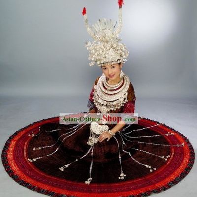 Chinese Miao Minority Ethnic Costumes and Hat Set