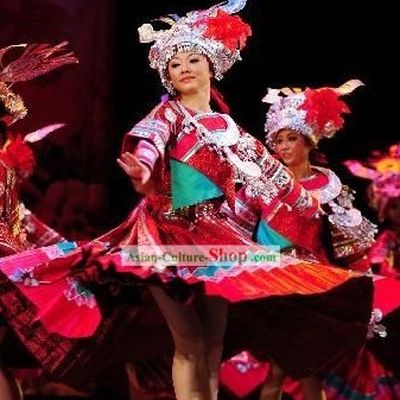 Chinese Miao Dance Costumes and Hat Set