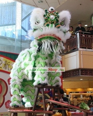 Top Luminous White Long Wool Fur Light Green Base Lion Dance Costumes Complete Set