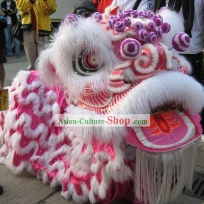 Top White Long Happy Lion Dance Costumes Complete Set