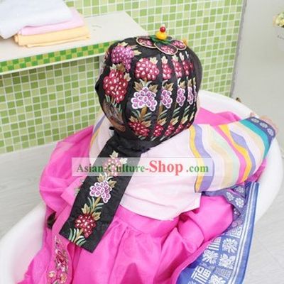 Korean Formal Birthday Hanbok and Hat for Female Kids
