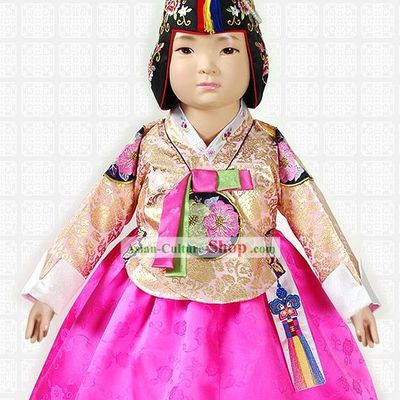 Traditional Korean Ceremonial Hanbok and Hat Complete Set