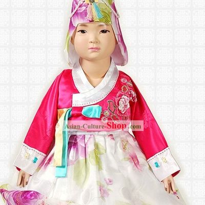 Traditional Korean Ceremonial Hanbok and Hat Complete Set