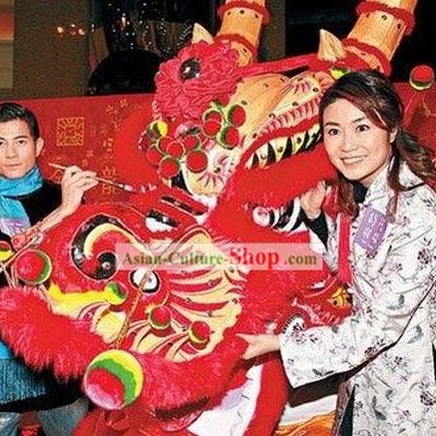 Guangzhou and Hong Kong Style Long Wool Fur Dragon Dance Costumes Complete Set