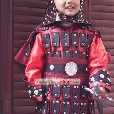 Children Size Chinese General Costumes and Hat Set