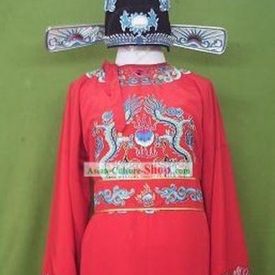 Chinese Number One Scholar Zhuang Yuan Costumes and Hat Set for Men