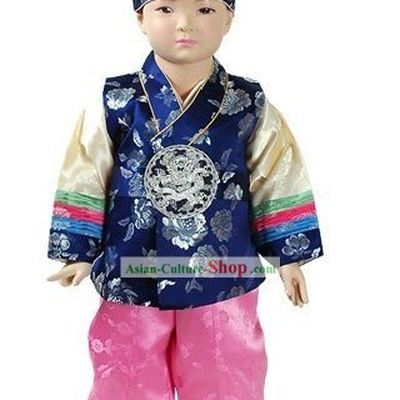 Traditional Korean Baby Boy Hanbok Clothing and Hat Complete Set