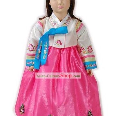 Traditional Korean Baby Girl Hanbok Clothing and Hat Complete Set