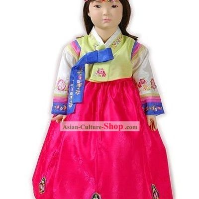 Traditional Korean Baby Girl Hanbok Clothing and Hat Complete Set