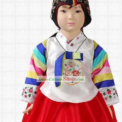 Traditional Korean Baby Girl Hanbok Clothing and Hat Complete Set