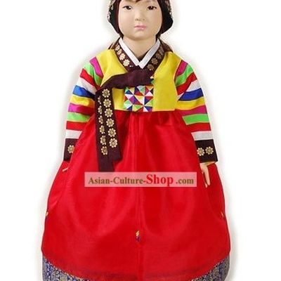 Traditional Korean Baby Girl Hanbok Clothing and Hat Complete Set