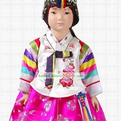 Traditional Korean Baby Girl Hanbok Clothing and Hat Complete Set