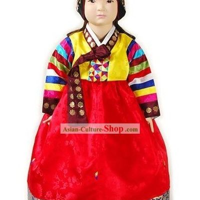 Traditional Korean Imperial Court Hanbok Clothing and Hat Complete Set for Girls