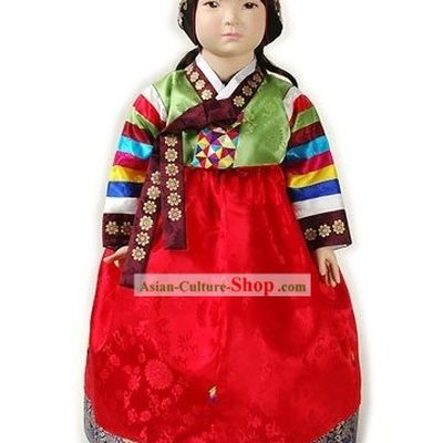 Traditional Korean Imperial Court Hanbok Clothing and Hat Complete Set for Girls