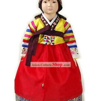 Traditional Korean Imperial Court Hanbok Clothing and Hat Complete Set for Girls