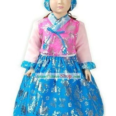 Traditional Korean Hanbok Clothing and Hat Complete Set for Girls