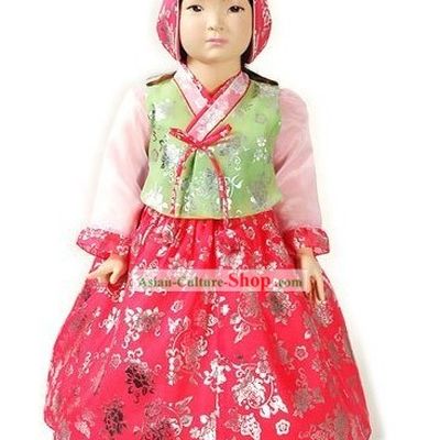 Traditional Korean Hanbok Clothing and Hat Complete Set for Girls