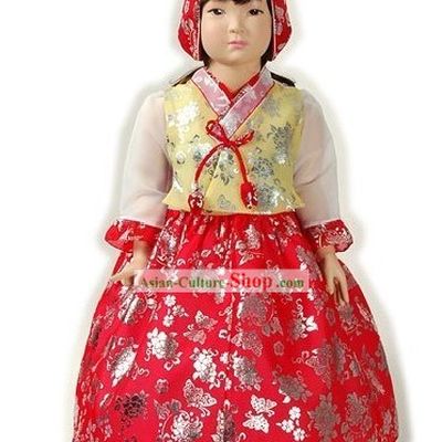 Traditional Korean Hanbok Clothing and Hat Complete Set for Girls