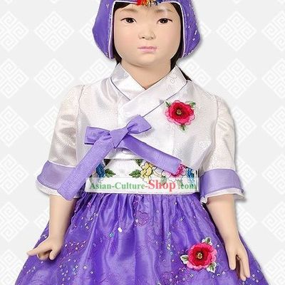 Traditional Korean Hanbok Clothing and Hat Complete Set for Girls