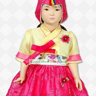 Traditional Korean Hanbok Clothing and Hat Complete Set for Girls