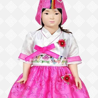 Traditional Korean Hanbok Clothing and Hat Complete Set for Girls