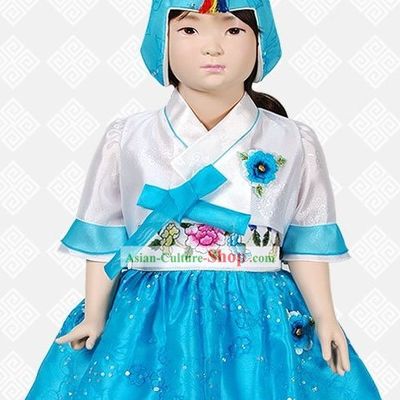 Traditional Korean Hanbok Clothing and Hat Complete Set for Girls