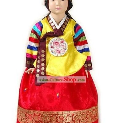 Traditional Korean Hanbok Clothing and Hat Complete Set for Girls