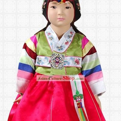 Traditional Korean Hanbok Clothing and Hat Complete Set for Girls