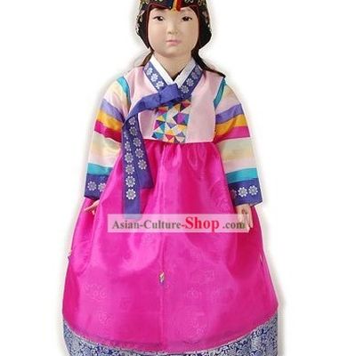 Traditional Korean Hanbok Clothing and Hat Complete Set for Girls