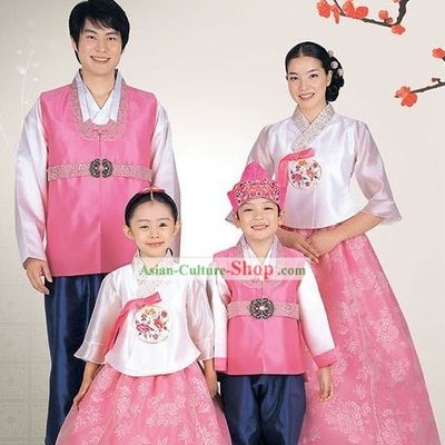 Traditional Korean Family Mother Father Son Daughter Wedding Hanbok 4 Sets