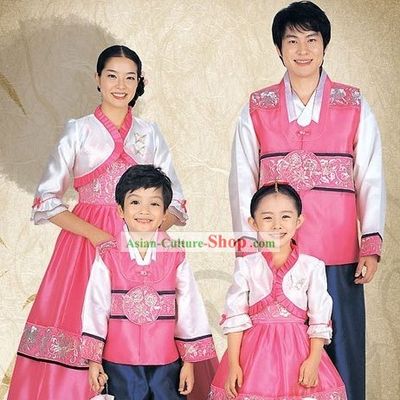 Traditional Korean Family Mother Father Son Daughter Wedding Hanbok 4 Sets