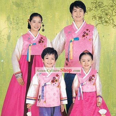Traditional Korean Family Mother Father Son Daughter Wedding Hanbok 4 Sets