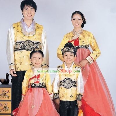 Traditional Korean Family Mother Father Son Daughter Wedding Hanbok 4 Sets