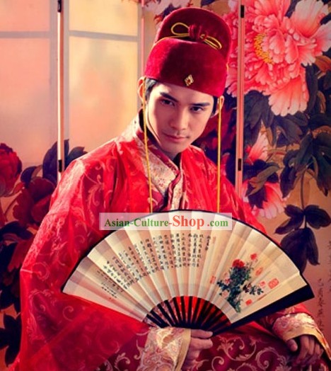 Traditional Chinese Groom Wedding Dress and Hat