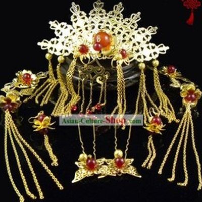 Ancient Chinese Hanfu Headpiece and Earrings Complete Set