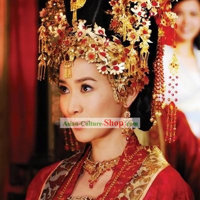 Ancient Chinese Princess Wedding Headpiece, Earrings and Necklace Complete Set