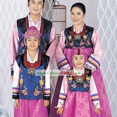 Traditional Korean Family Father Mother Son Daughter Wedding Hanbok 4 Sets