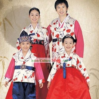 Traditional Korean Family Father Mother Son Daughter Wedding Hanboks 4 Sets