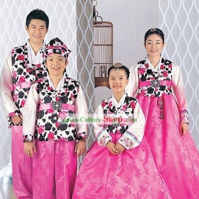 Traditional Korean Family Parents and Kids Wedding Hanboks 4 Sets