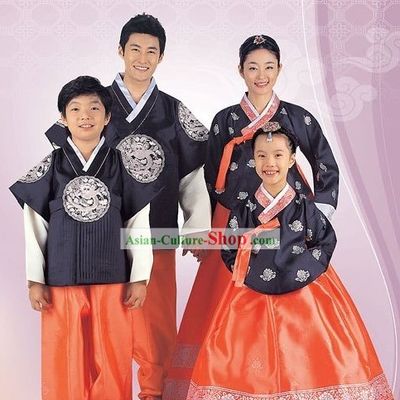 Traditional Korean Family Parents and Kids Wedding Hanboks 4 Sets