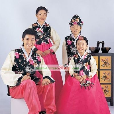 Traditional Korean Family Parents and Kids Wedding Hanboks 4 Sets