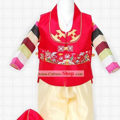 Traditional Korean Children Clothing and Hat Complete Set