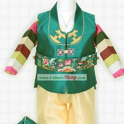 Traditional Korean Male Kids Clothing and Hat Complete Set