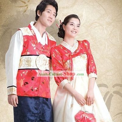 Traditional Korean Couple Hanbok Clothing 2 Sets for Men and Women
