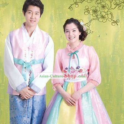 Traditional Korean Couple Hanbok Clothing 2 Sets for Men and Women