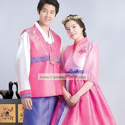 Traditional Korean Couple Hanbok Clothing 2 Sets for Men and Women