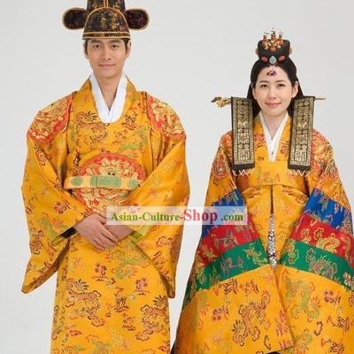 Traditional Korean Wedding Court Hanbok Dress 2 Sets for Men and Women