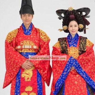 Ancient Korean Emperor and Empress Wedding Dress 2 Sets