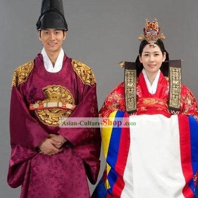 Traditional Korean Wedding Clothing 2 Sets for Men and Women